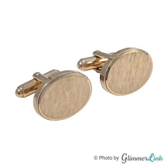 Vintage Anson Oval Brushed Face Engravable Gold Tone Cufflinks - Picture 1 of 9